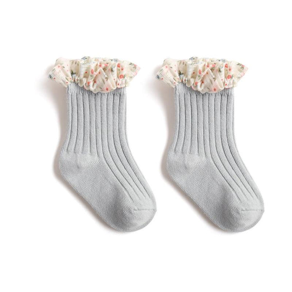 New Girls Socks Combed Cotton Korean Style Baby Socks Chiffon Floral Princess Lace Mid Tube Socks
