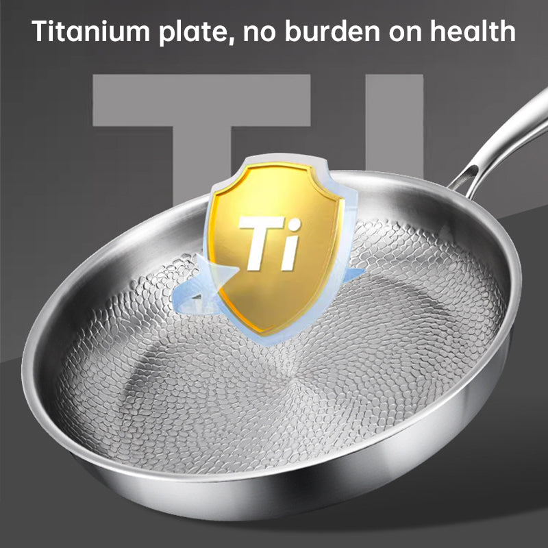 German uncoated pure titanium frying pan with fish - scale hammer pattern. Non - stick, ideal for household steak frying, a piec