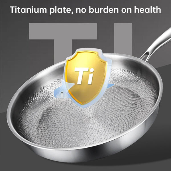 German uncoated pure titanium frying pan with fish - scale hammer pattern. Non - stick, ideal for household steak frying, a piec