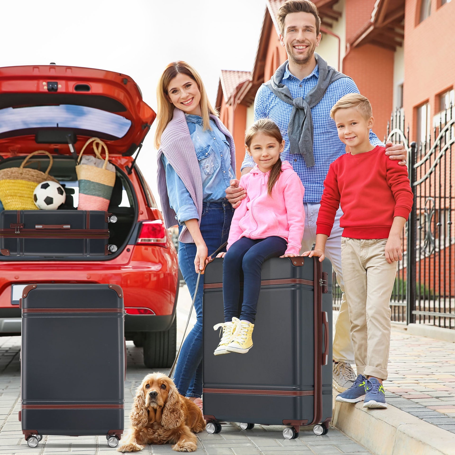 Hardshell Luggage Sets 3 Pieces 20'+28' Luggages and Cosmetic Case Spinner Suitcase with TSA Lock  Lightweight,Black