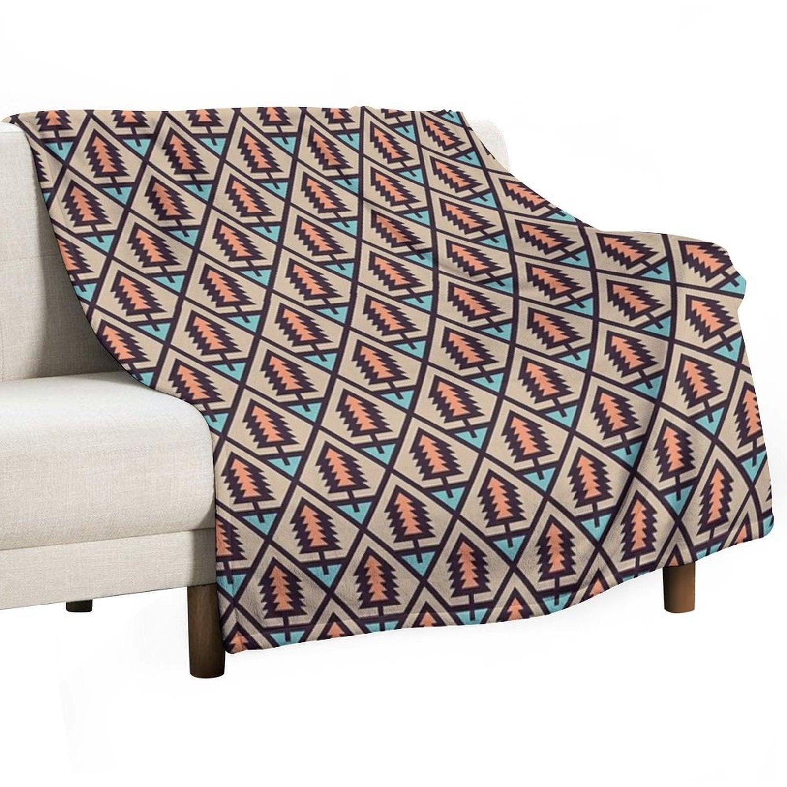 Adventure Pine Tree on Lake Pattern Throw Blanket