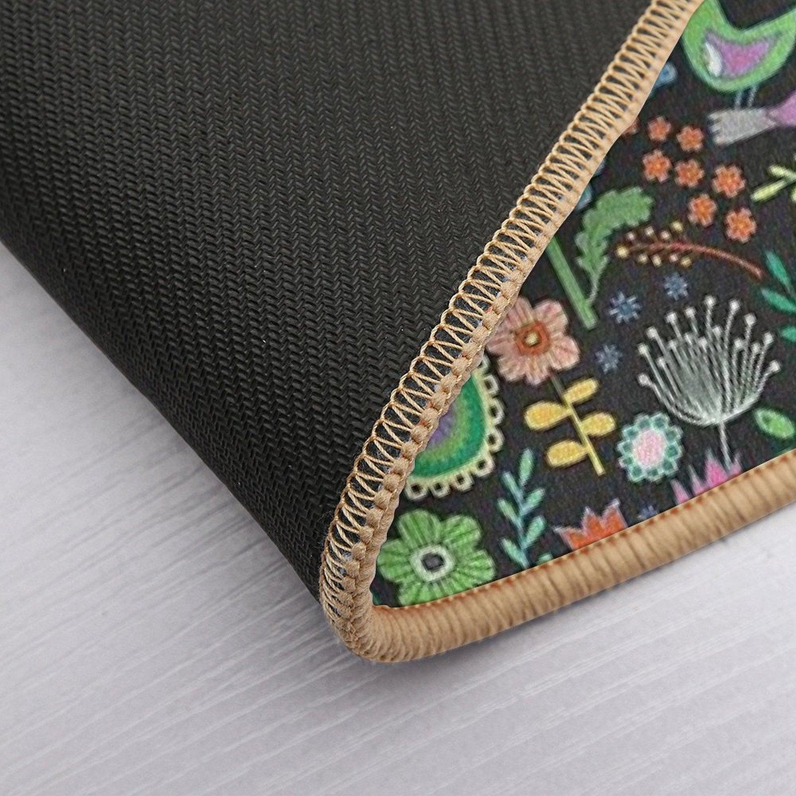 Birds And Blooms - Pastels on Black - Pretty Floral Bird Pattern by Cecca Designs  Rapid-Drying Bath Mat