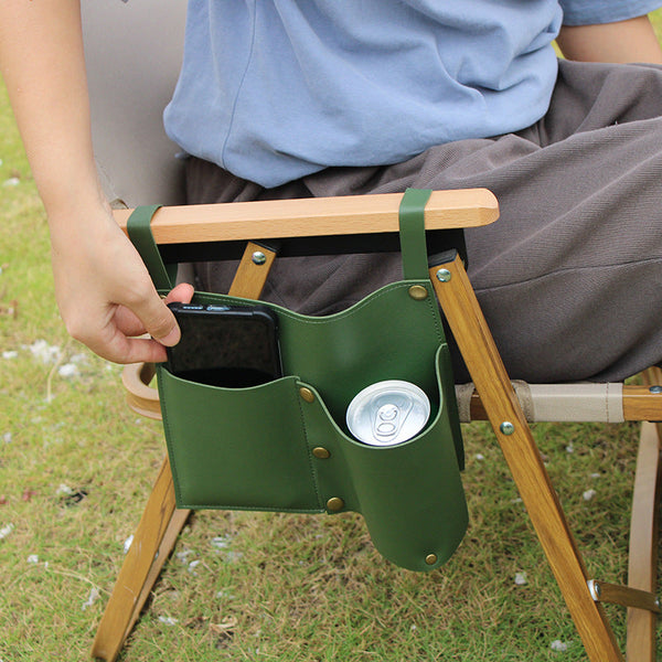 Camping chair leather storage bag mobile phone beer beverage storage bag outdoor chair side bag miscellaneous storage
