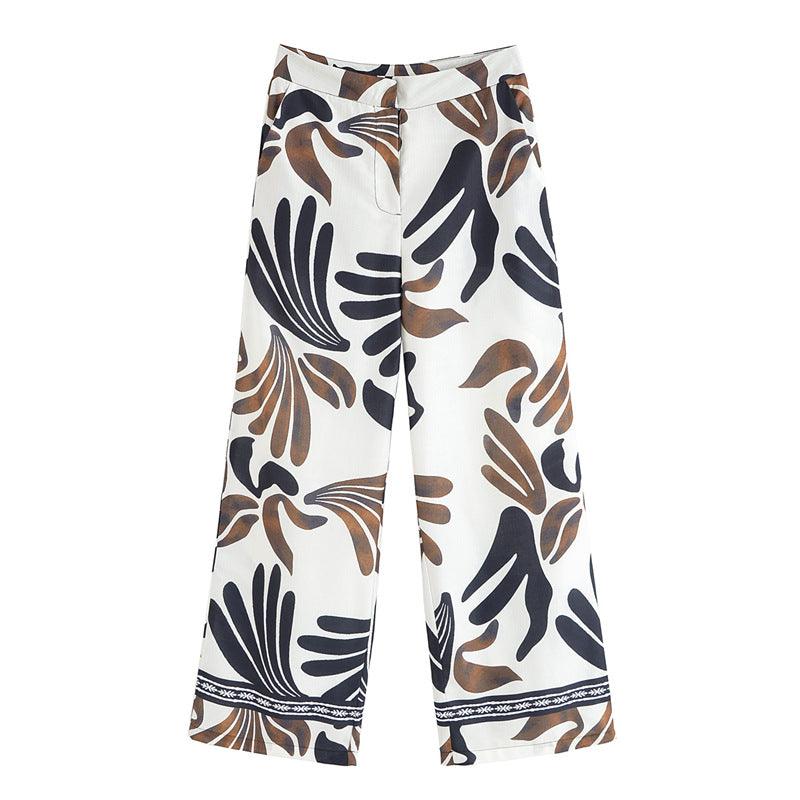 Spring and Summer NewStyle Design Sense Unique All-Match Casual Loose Retro Commuting Printed Wide-Leg Pants