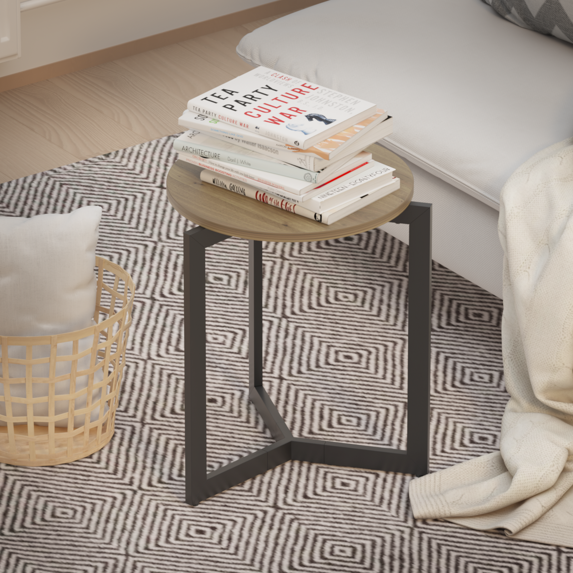 19.68''H Round Side Table, Round Accent End Table with Sturdy Metal Frame, Round Nightstand, for Living Room, Brown