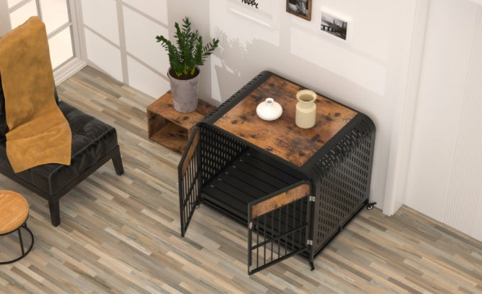 Heavy Duty Dog Crate Furniture Table 33 Inch Brown for Stylish Pet Housing