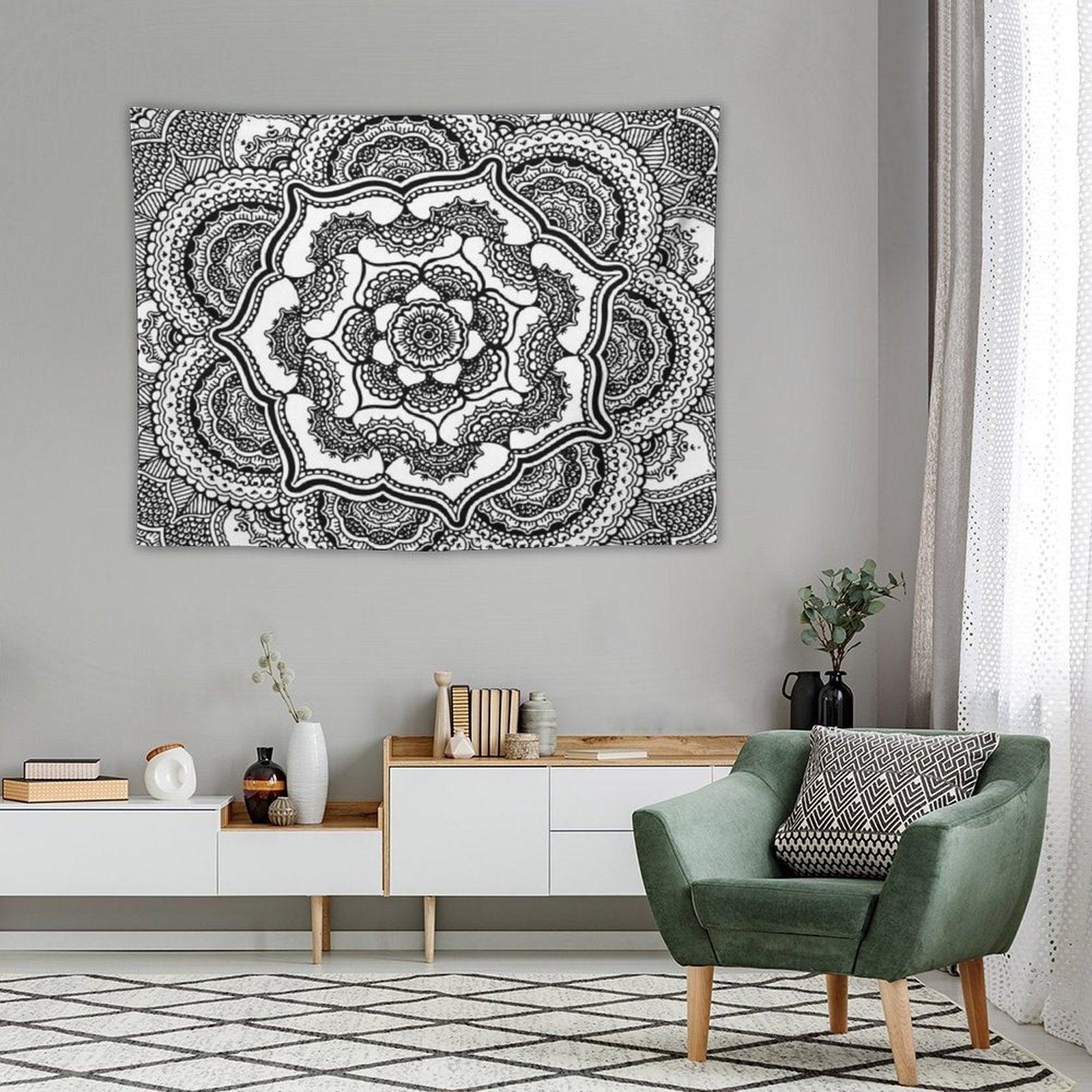 Spring Lotus  Abstract  Black And White Tapestry