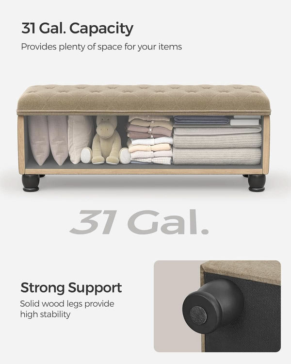 Camel Brown Linen Storage Ottoman Bench Reinforced
