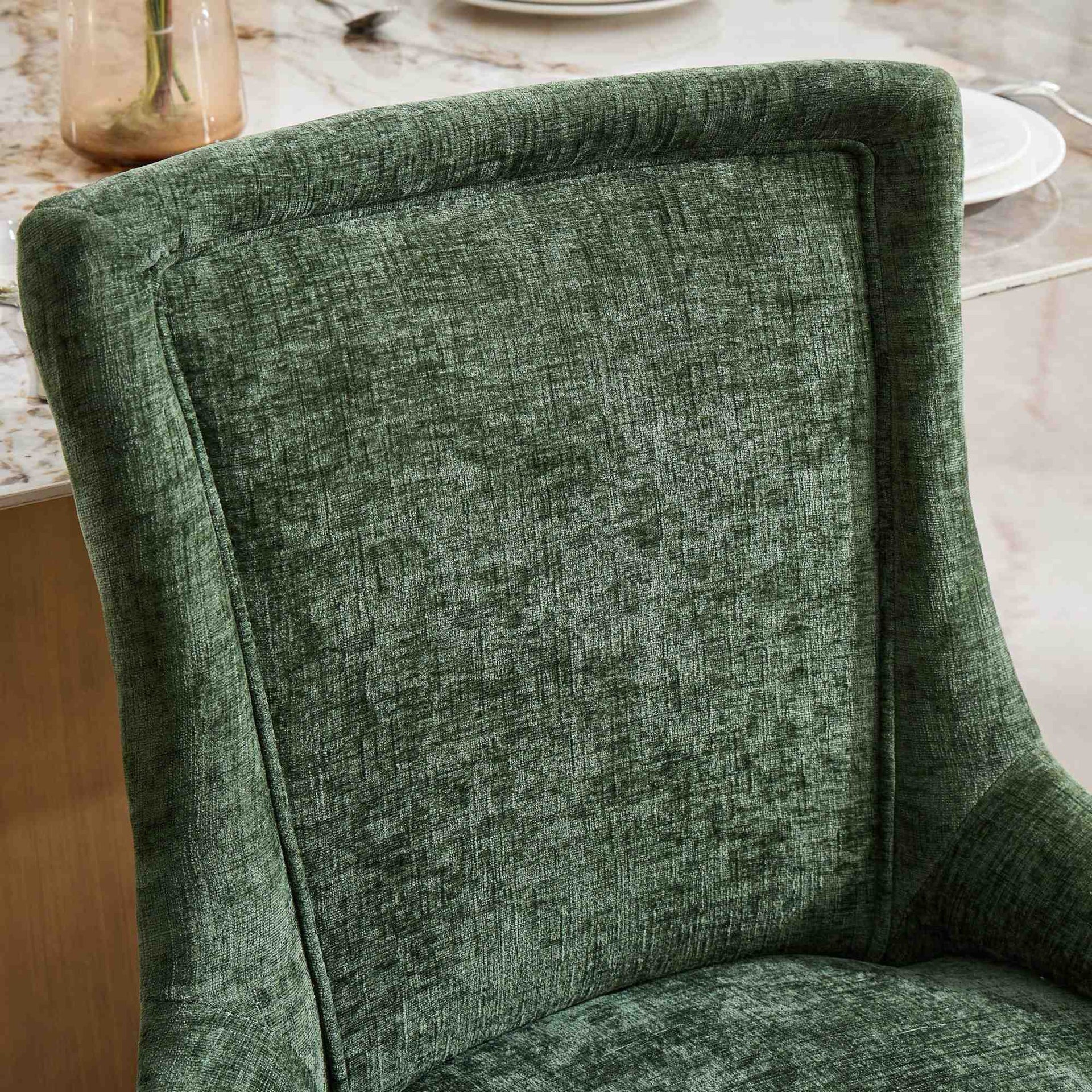 Chenille Dining Chairs Modern Style with Curved Gold-Plated Legs & Rivet Trim