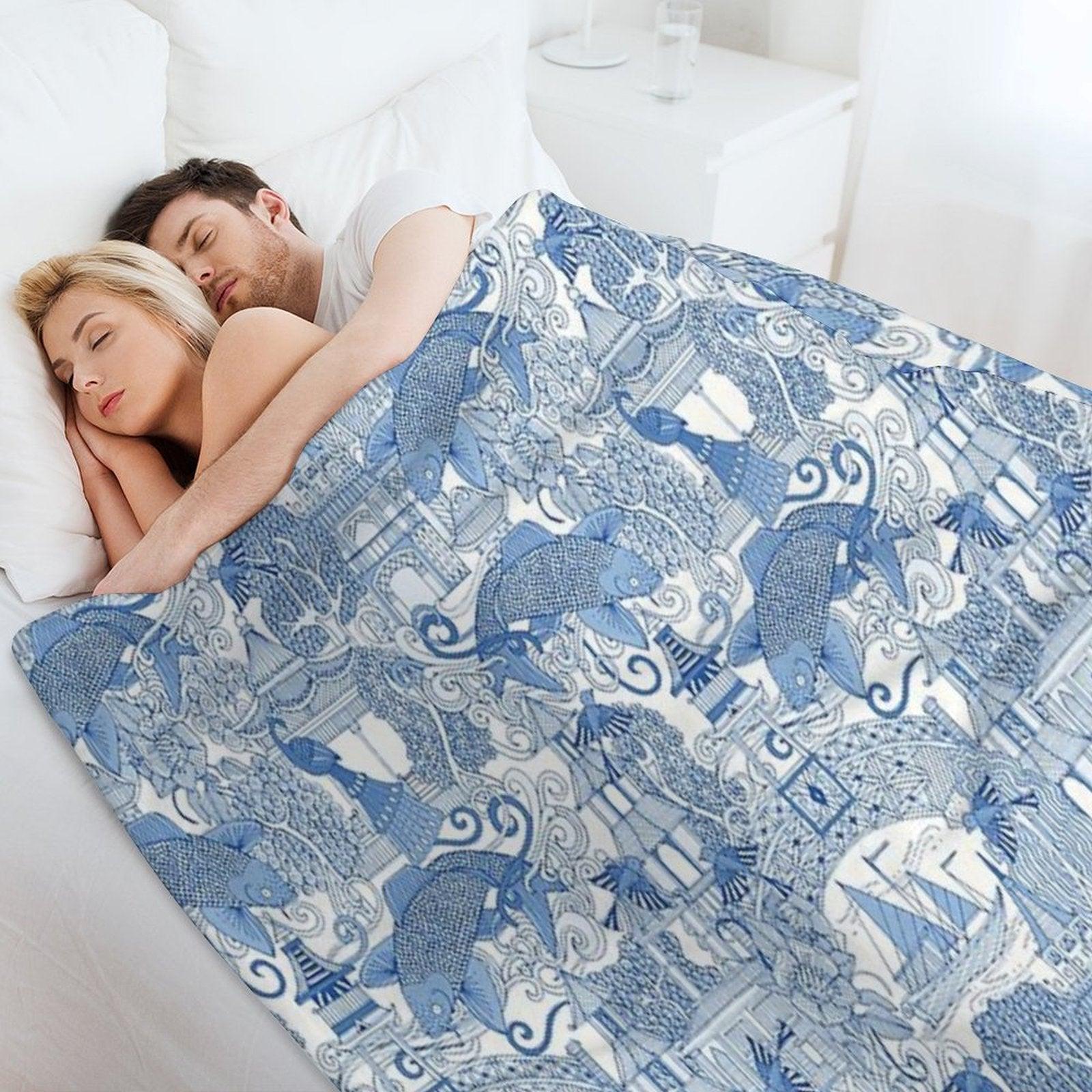 Chinoiserie Toile Blue Throw Blanket