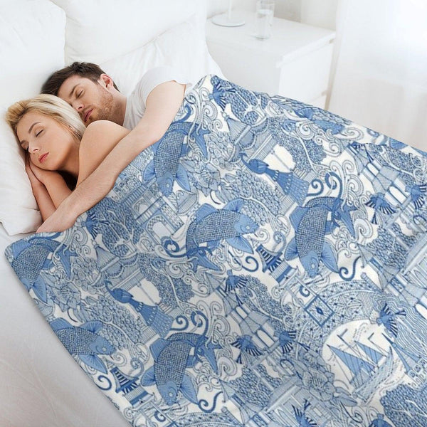 Chinoiserie Toile Blue Throw Blanket