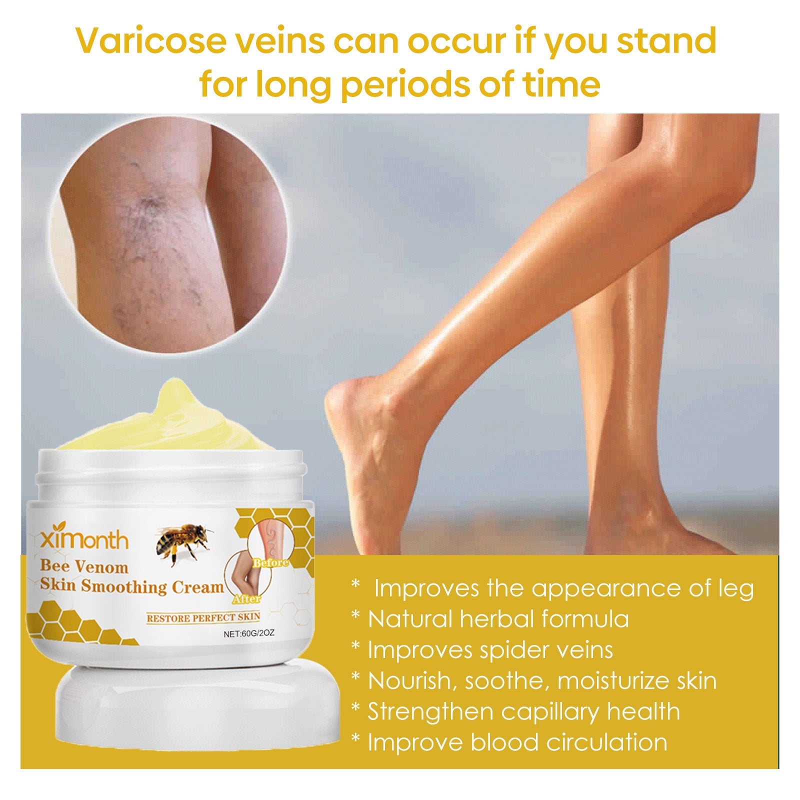 Bee Venom Leg Care Cream Relieves Leg Discomfort, Pamper And Moisturize Skin Body Care Cream
