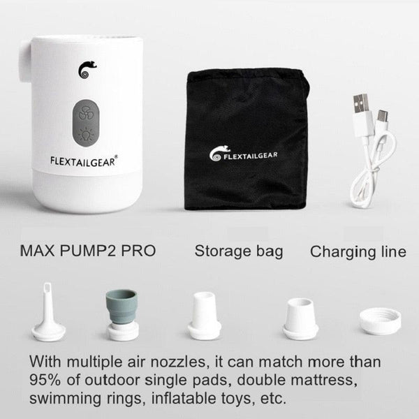 FLEXTAILGEAR Max Pump 2 Pro 4-in-1 Portable Mini Air Pump Electric Inflator USB Charging Sleeping Pad Camping Mattress Packraft