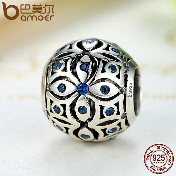 BAMOER 925 Sterling Silver Charms With Blue Crystals Bead Charm fit Bracelets Bangles SCC059