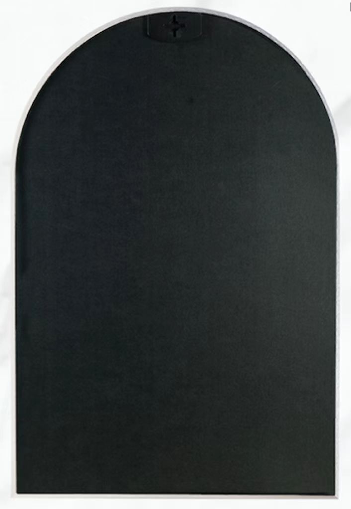 Back view of 24x36 Inch Gold Metal Framed Arched Mirror featuring secure mounting hardware for easy wall installation.