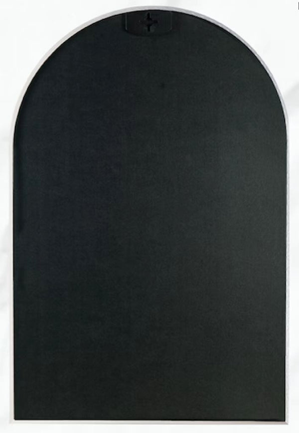 Back view of 24x36 Inch Gold Metal Framed Arched Mirror featuring secure mounting hardware for easy wall installation.