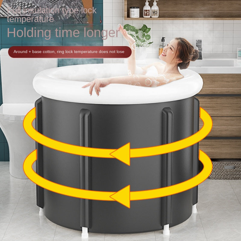 Black Ice Bath Bucket Large Household Foldable Bath Bucket PVC Padded SPA Bathtub