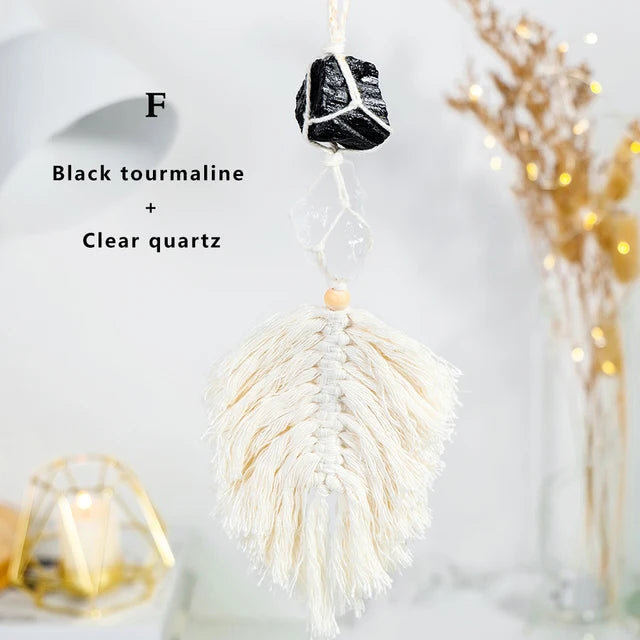 Natural Crystal Raw Stone Handmade Weave Dreams Catcher Car Hanging Pendant Healing Amethyst Window Ornament Home Decoration