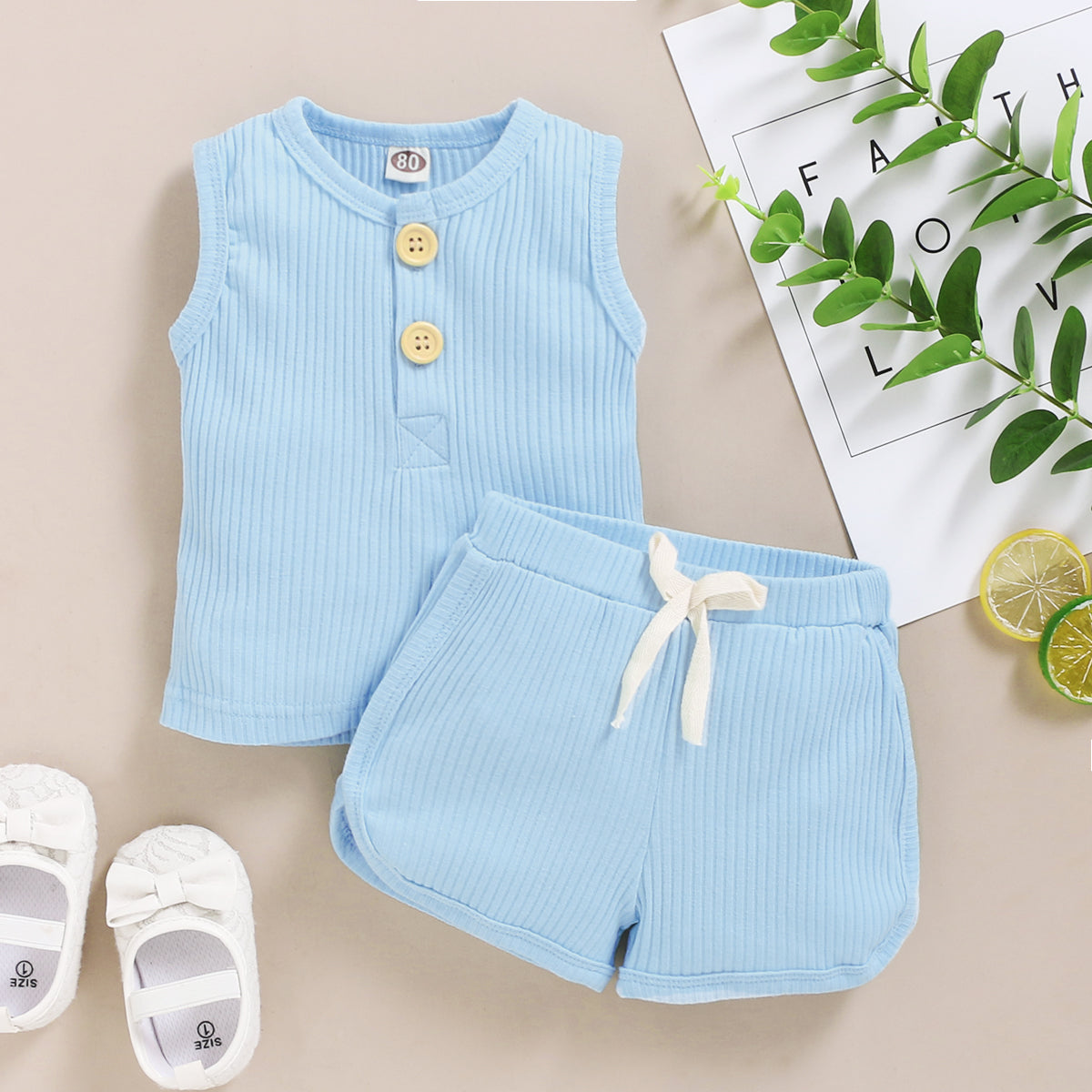 Baby Clothes Set Toddler Boys Girls Solid Sleeveless Button Vest Tops+shorts Outfits Set roupa bebes menina newborn clothes