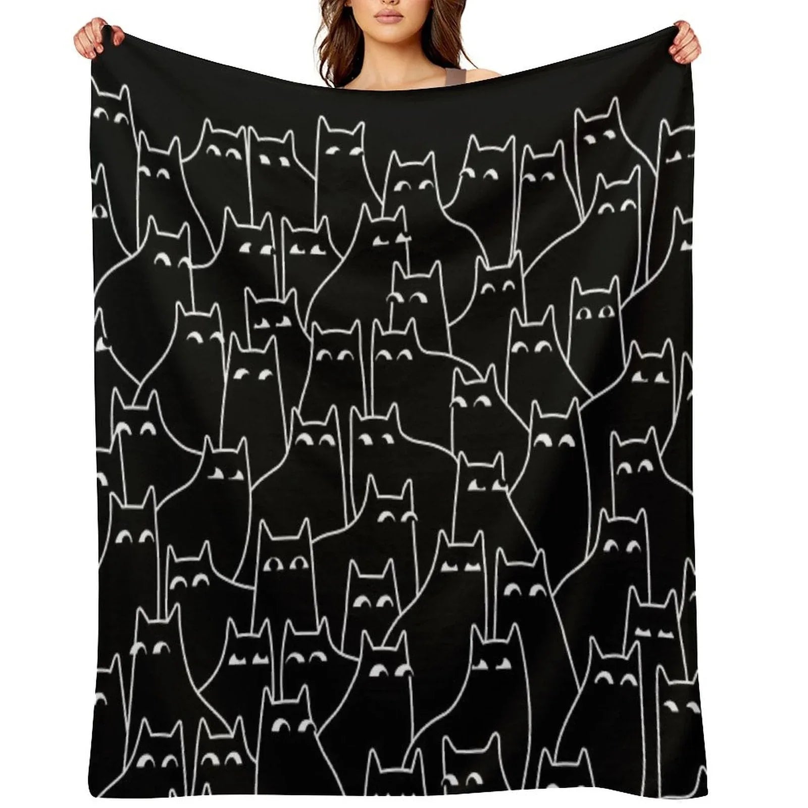 Suspicious Cats (Minimal White Linework Version) Throw Blanket