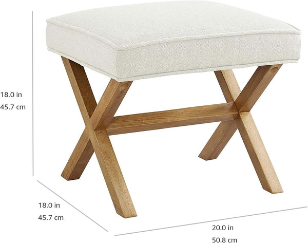 Small Ivory Upholstered Ottoman Footrest With Xframe
