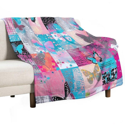 Y2K Hot Pink Retro Butterflies Collage Durable Throw Blanket