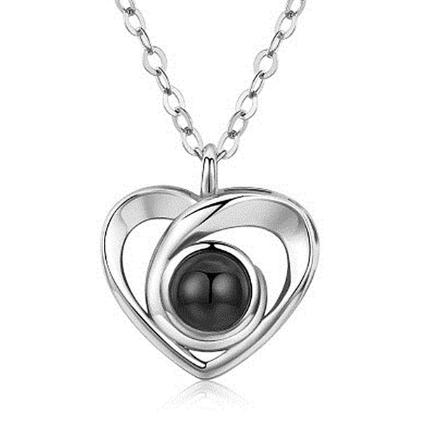 Silver Love Heart shaped Projection Pendant Necklace in 100 Languages, I Love You Projection Pendant Clavicle Chain