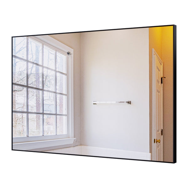 36x24 inch modern black bathroom mirror with aluminum frame decorative wall mirror suitable for living room, bedroom