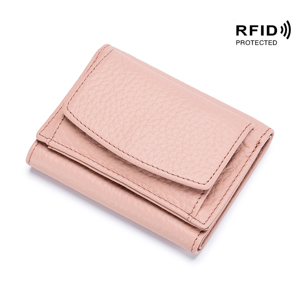 Small wallet women's genuine leather Japanese style fabric RFID coin bag wallet mini wallet short