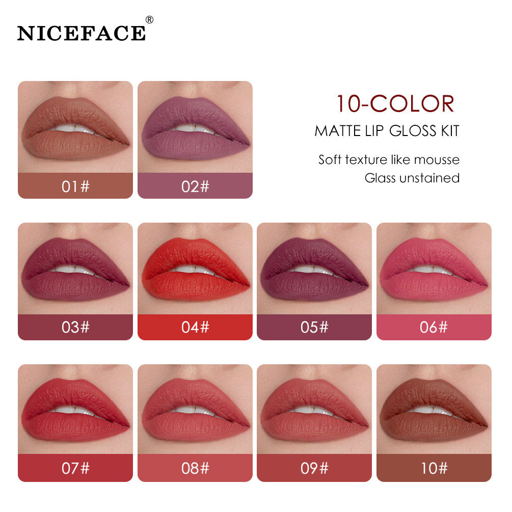 Niceface New Quality Lip Glaze Velvet Matte Lip Glaze Set Matte Non-stick Cup Holder Liquid Lipstick