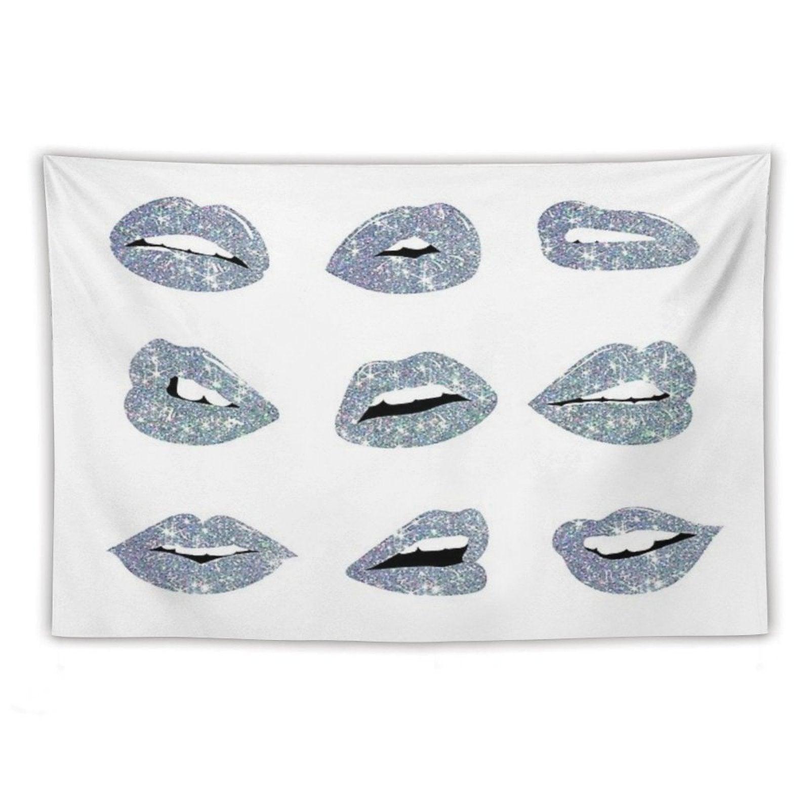 Kiss Kiss Faux Glitter Lips Tapestry