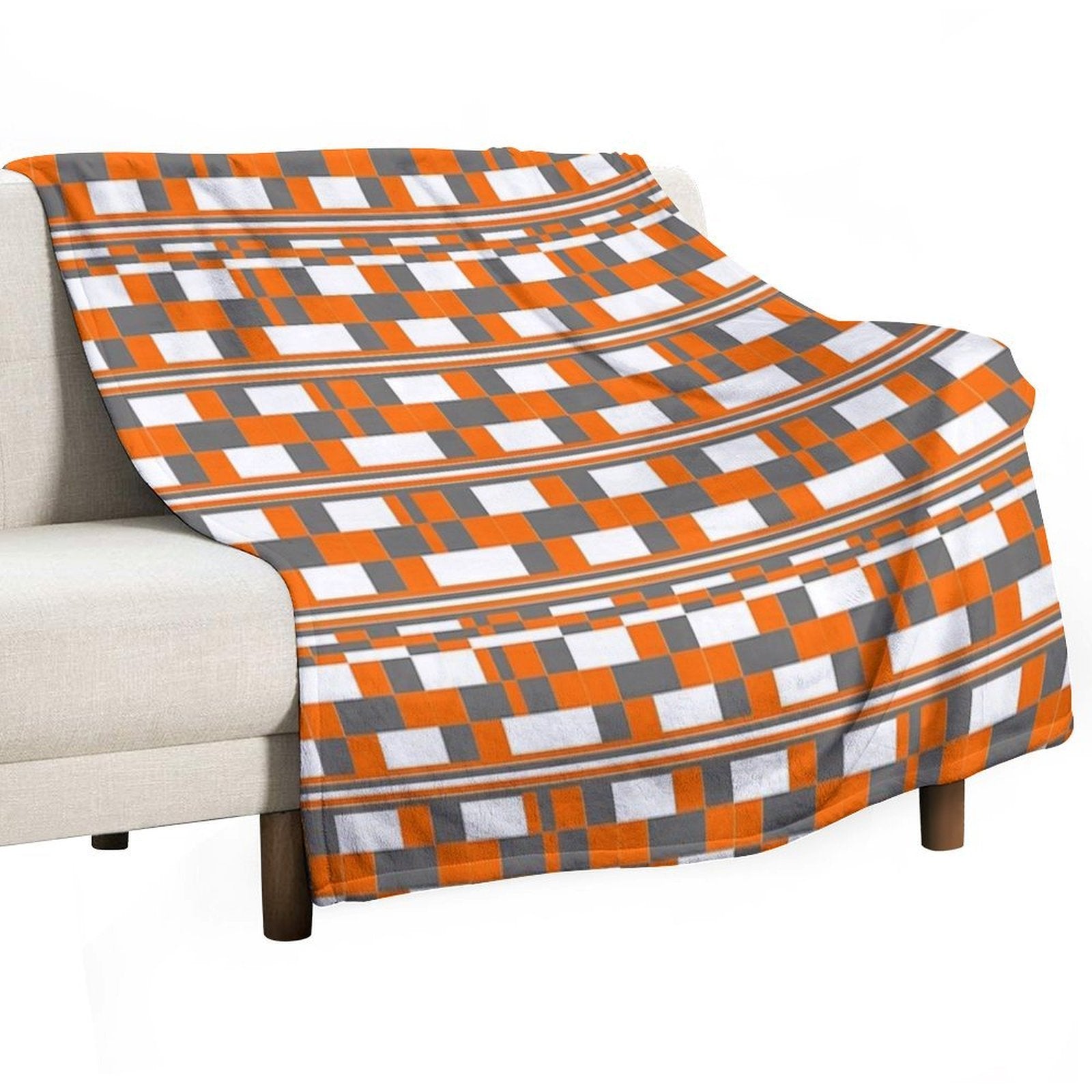 Orange Grey Square Art Anti-pilling Throw Blanket