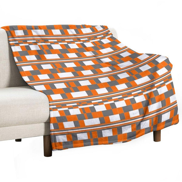 Orange Grey Square Art Anti-pilling Throw Blanket