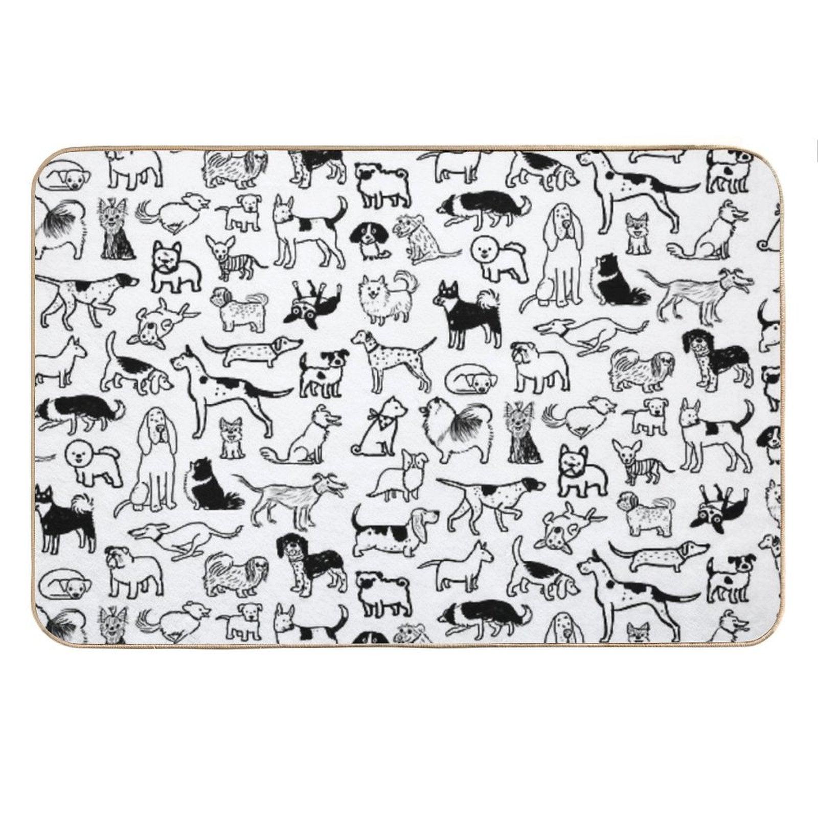 Black And White Dogs Pattern Bath Mat