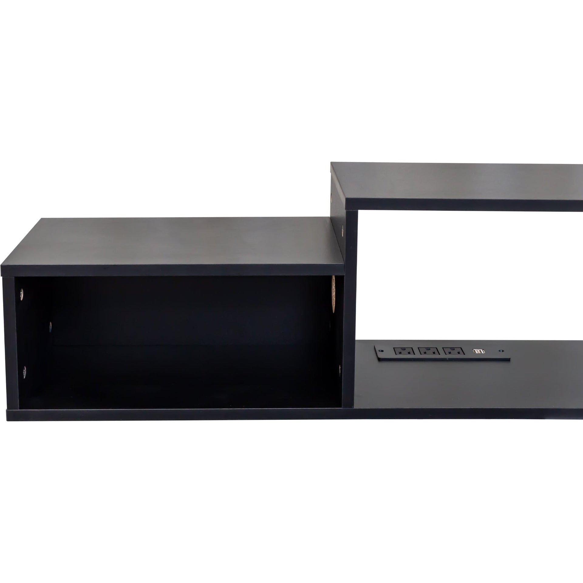 Wall Mounted Floating TV Stand with LEDs and Charging Station for Living Room