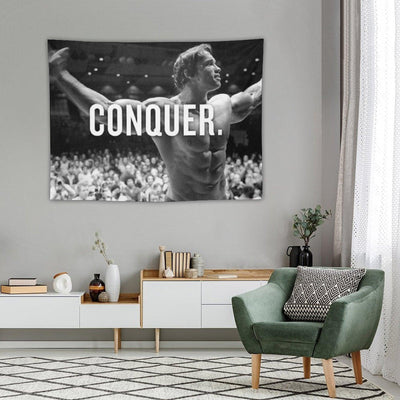 Arnold Schwarzenegger Conquer Motivational Fitness Tapestry