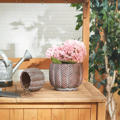 DECO LEAF CEMENT FLOWER POT SET OF 2