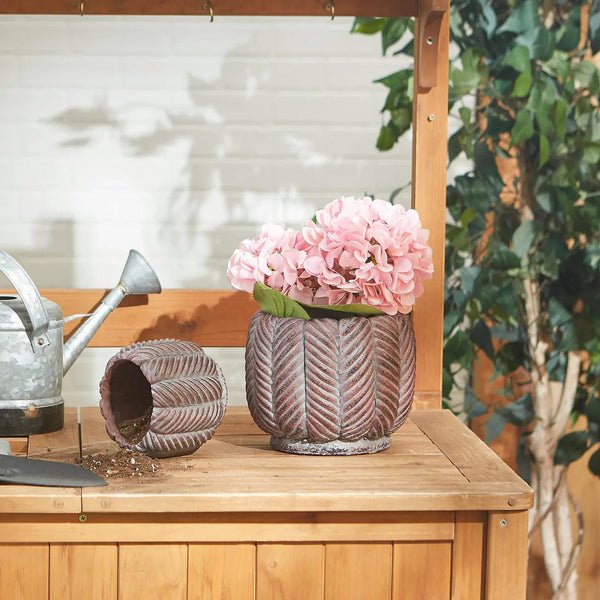 DECO LEAF CEMENT FLOWER POT SET OF 2