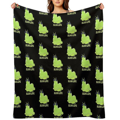Slug Life Funny Green Slug Puns (Dark BG) Machine-washable Throw Blanket