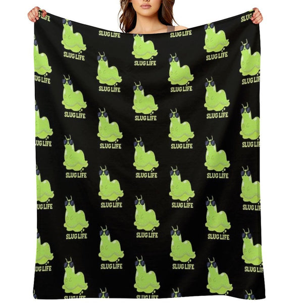 Slug Life Funny Green Slug Puns (Dark BG) Machine-washable Throw Blanket