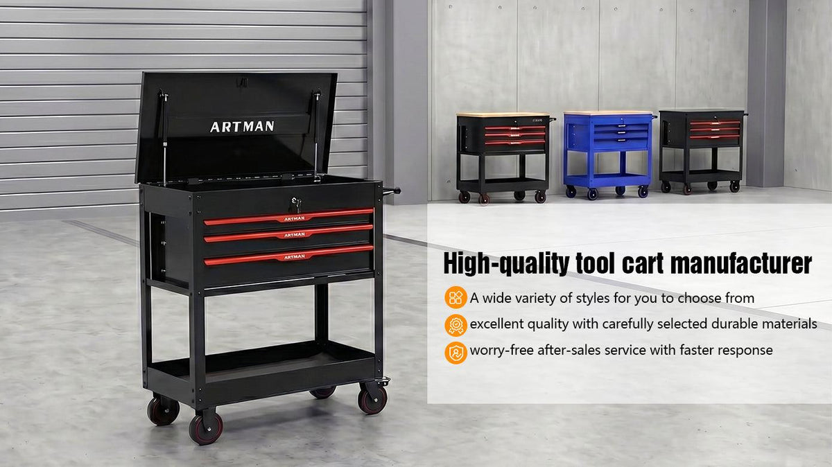 3 Drawers Multifunctional Tool Cart with Wheels and Steel Top