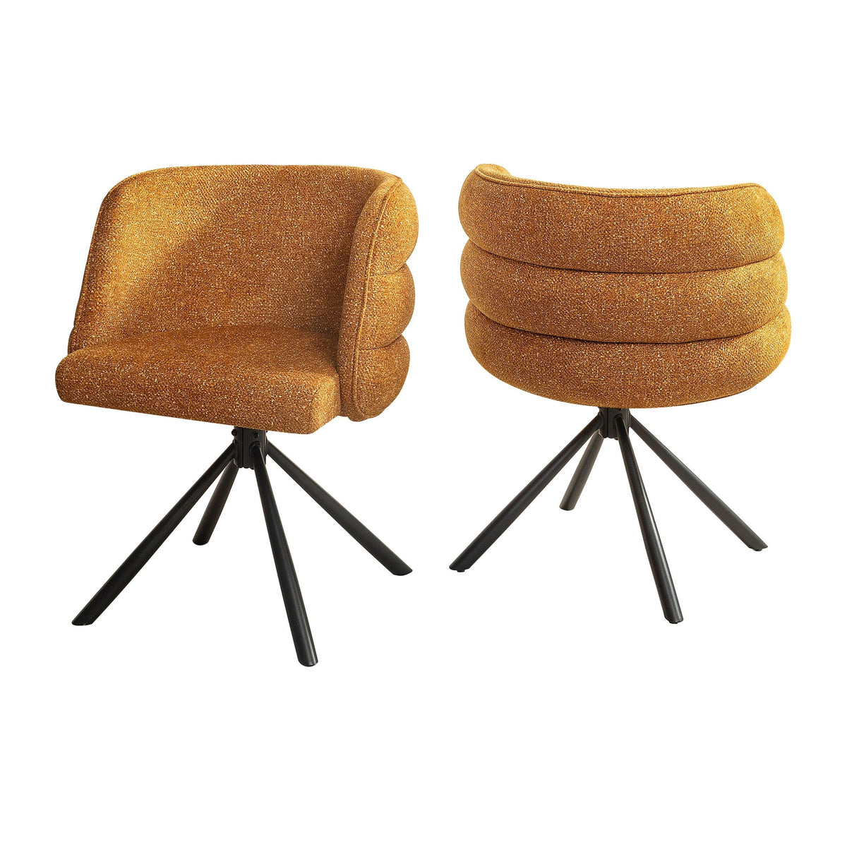 Modern 270° Swivel Upholstered Desk Chairs Set of 2 in Orange, Chenille Fabric with Metal Base for Home Office, Bedroom, Or Living Room