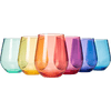 European Style Crystal, Stemless Wine Glasses, Acrylic Glasses Tritan Drinkware, Unbreakable Colored, 6 - Set - Shatterproof BPA-free plastic, Reusable, All Purpose Glassware, 15oz