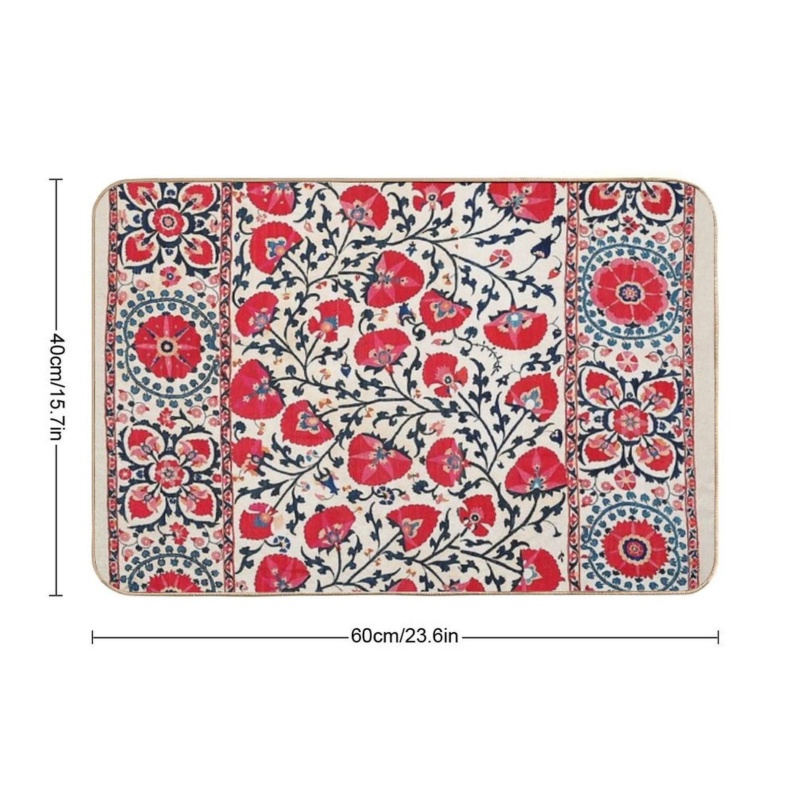 Shakhrisyabz Suzani Uzbekistan Floral Embroidery Print Bath Mat