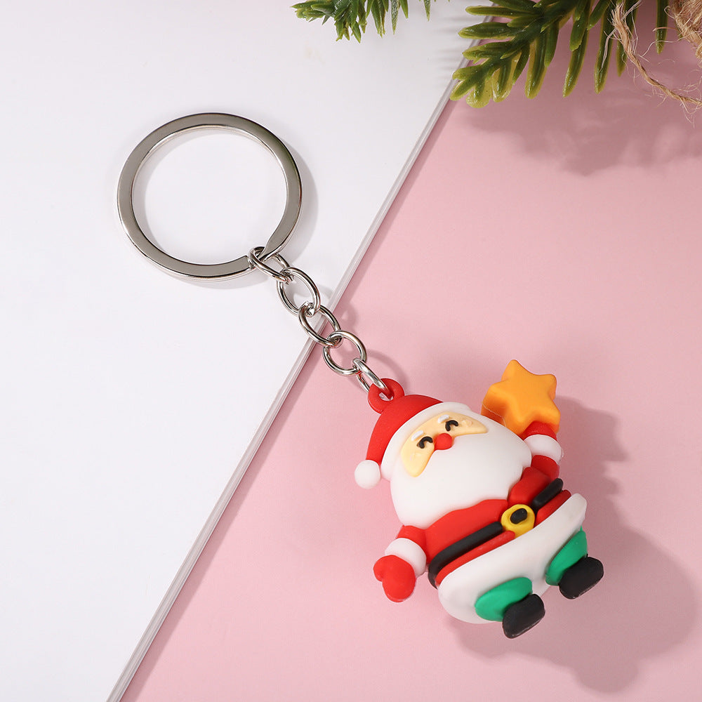 Christmas series keychains cute cartoon soft rubber dolls creative three-dimensional Santa Claus pendants small gifts