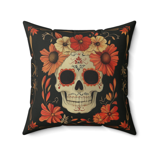 Microsuede Cushion / Dia de los Muertos Art / Daisy Flower Skull /