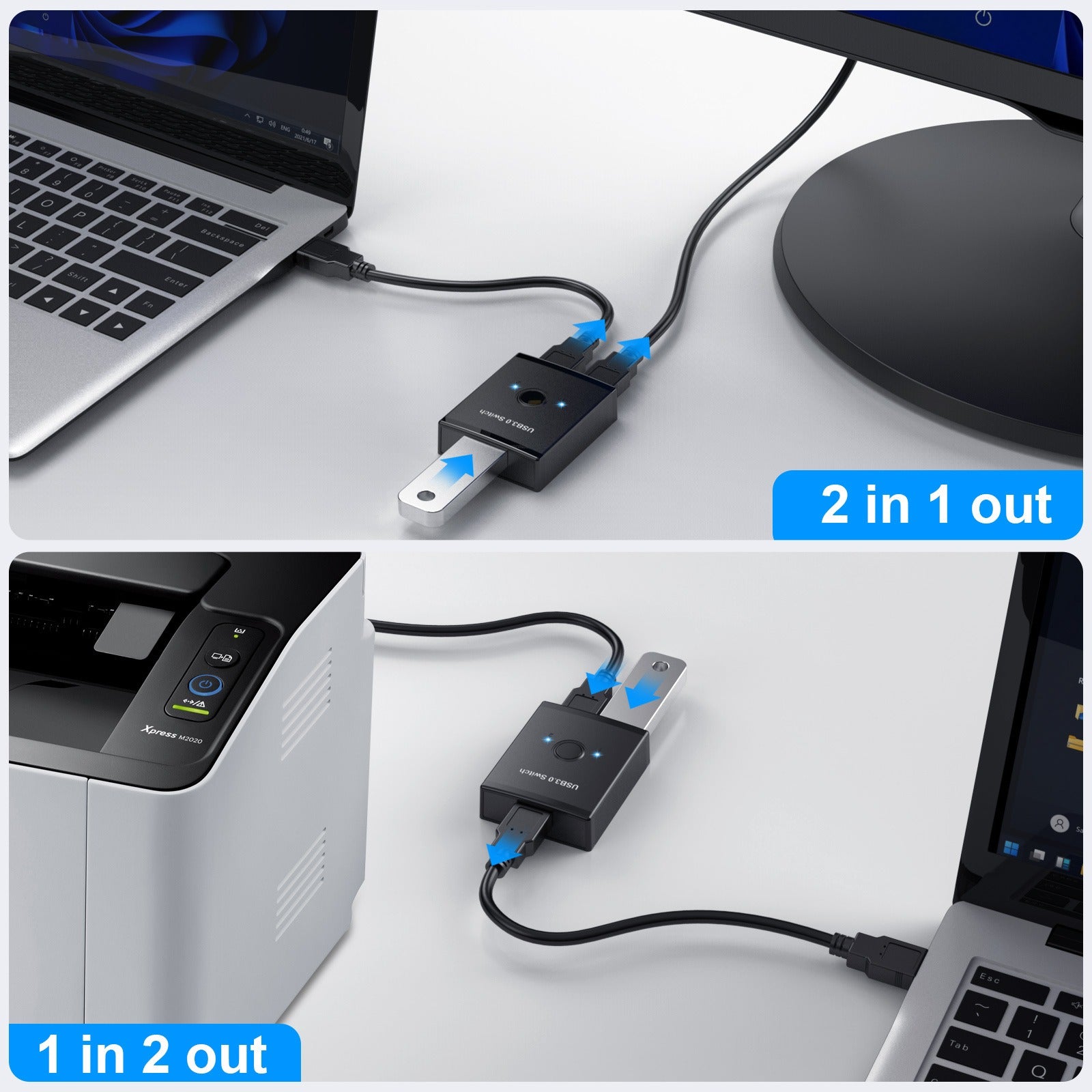 USB 3.0 Bidirectional Switcher Private Mode 2-in-1/1-in-2-in-1/2-in-1 Printer Sharer Distributor