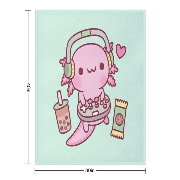 Cute Axolotl Loves Playing Video Games Funny Throw Blanket