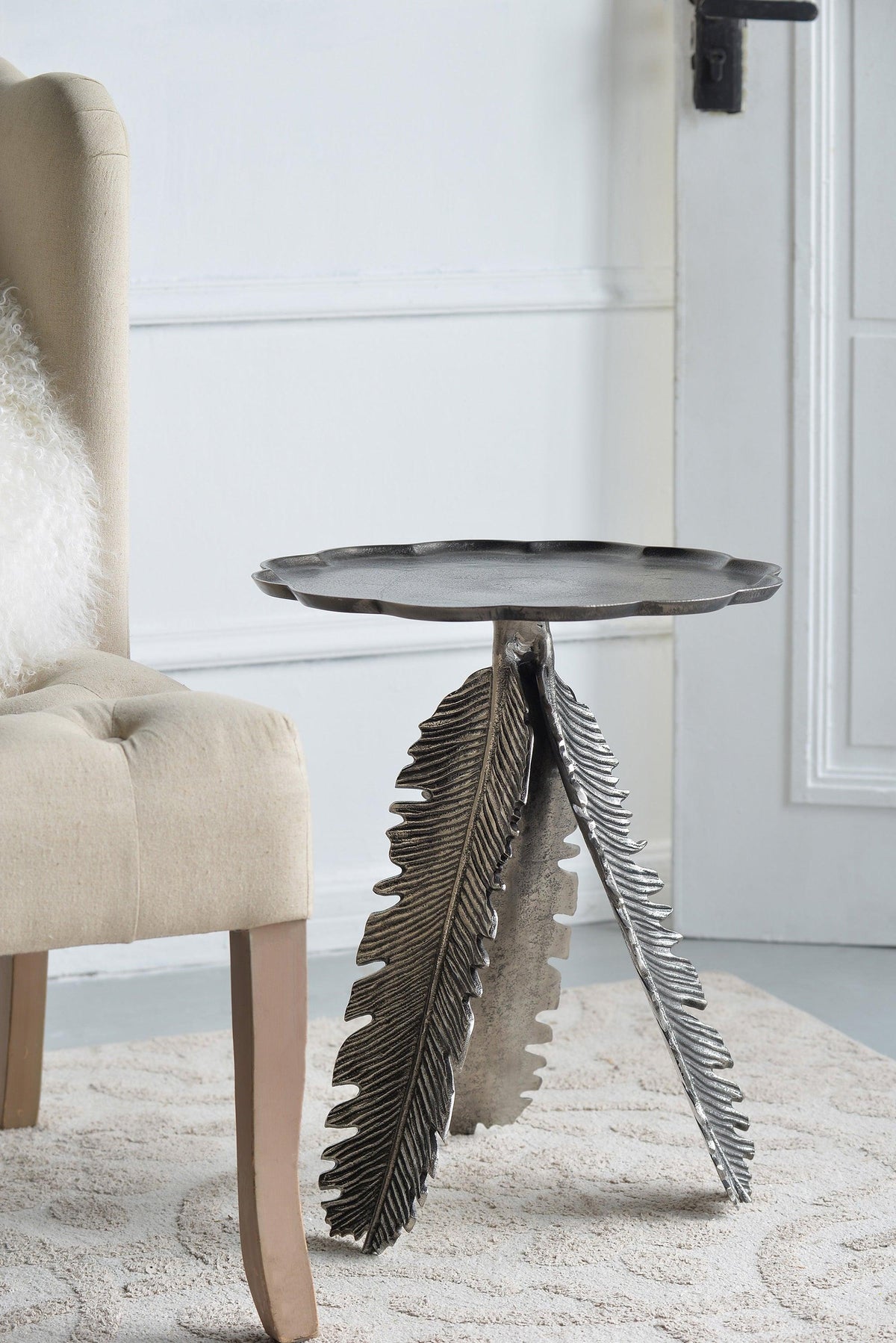 Silver Leaf Antique Aluminum Accent End Table