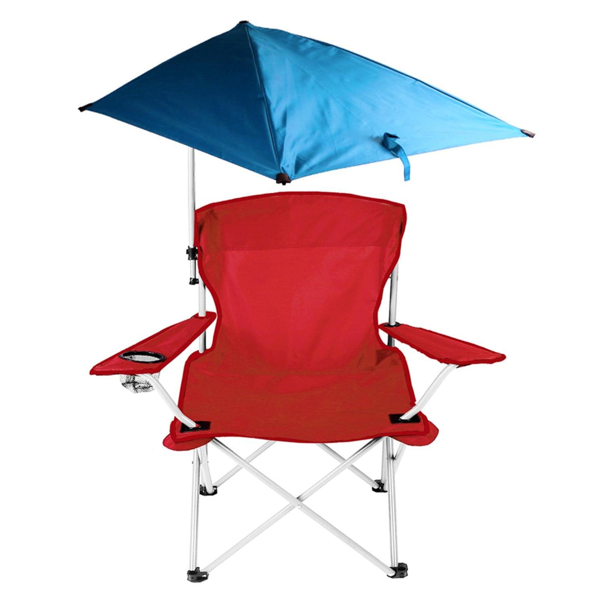Foldable Beach Chair with Detachable Umbrella Armrest Adjustable Canopy Stool with Cup Holder Carry Bag for Camping Poolside Travel Picnic Lawn Chair